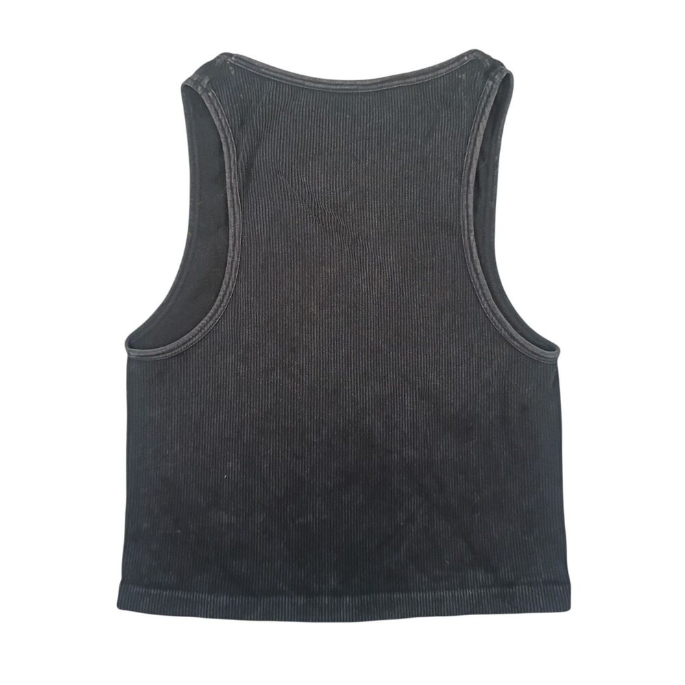 One Step Up Black Cropped Tank Top Scoop Neck Knit Cotton Spandex Size S/M - Picture 5 of 6